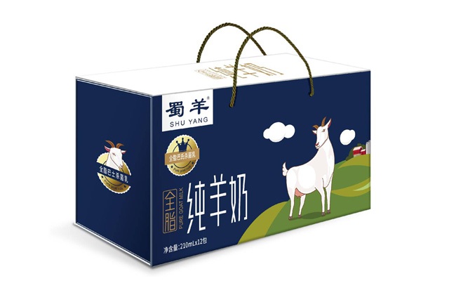 蜀羊全脂純羊奶包裝設計-卡通元素手繪、利樂包設計、外箱包裝創意設計